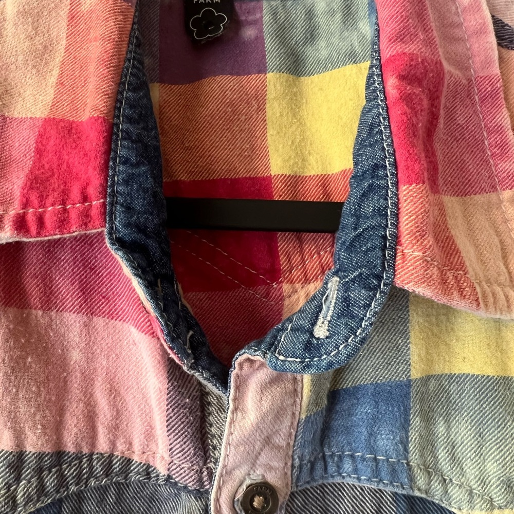 RARE FARM Rio Checkered Stone Wash Button Up Top - Picture 6 of 6